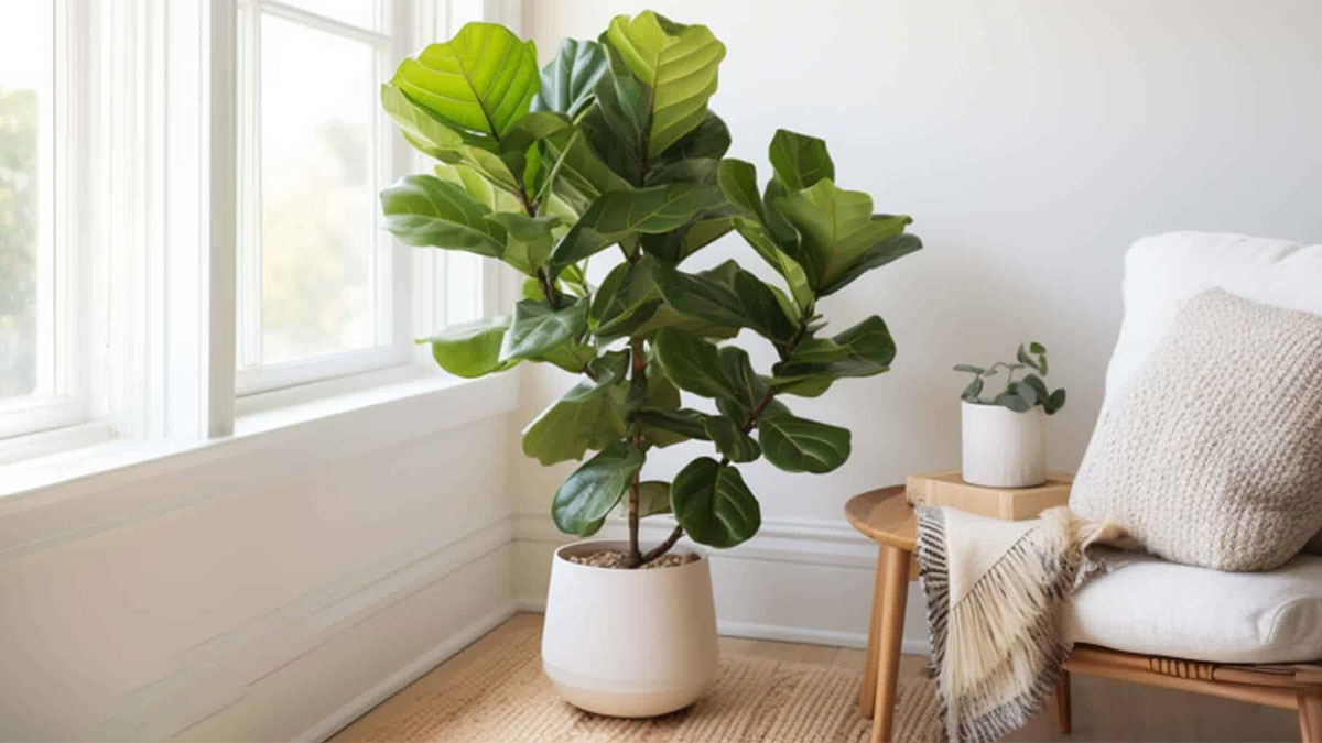 Potted Fiddle Leaf Fig plant growing indoors